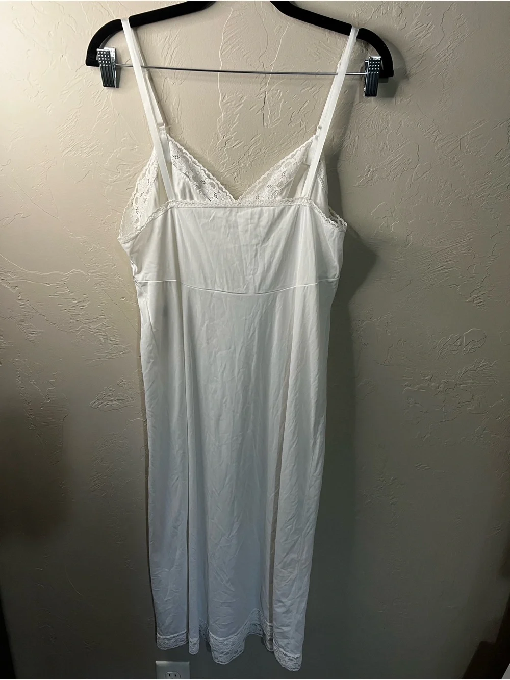 Vanity Fair Vintage 80s White Lace Trim Bridal  Semi Sheer Midi Slip Dress